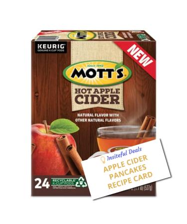 Motts Apple Cider K Cups & Apple Cider Pancakes Recipe Card Bundle - Single-Serve Hot Apple Cider KCups for Keurig Brewers - 1 box 24 Count (ct) Pods and Recipe Card Exclusively from Insiteful Deals
