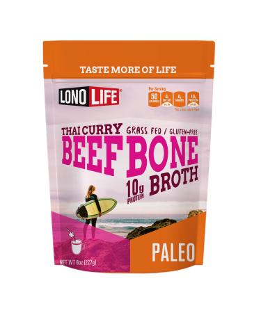 LonoLife - Thai Curry Beef Bone Broth Powder with 10g Protein, Paleo and Keto Friendly, Gluten-Free, 8-Ounce Bulk Containe, 15 Servings (Equal to 150 ounces of liquid broth) - Packaging May Vary