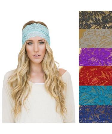 Ewanda store Women 80s Lace Retro Bohemia Headband Turban Twist Head Wrap Headband Head Scarf Twisted Knotted Soft Hair Band(Black)