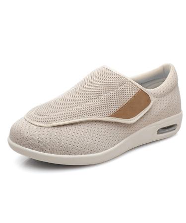 Diabetic Shoes with Adjustable Closure Comfy Lightweight Mens Slippers with Air Cushion & Breathable Mesh for Diabetic Edema Plantar Fasciitis Bunions Arthritis Swollen Feet 11 Beige