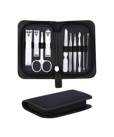 FIXBODY Nail Clippers Set, Professional Manicure set and Pedicure Kit, 10 Pieces Stainless Steel Nail Care Kit, Nail Clippers and Toenail Clippers with Black Leather Case, Gift for Men and Women