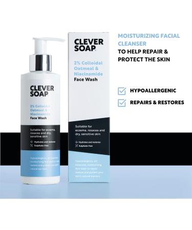 Clever Soap 2% Colloidal Oatmeal & Niacinamide Face Wash - Gentle Hydrating Cleanser for Eczema, Rosacea, Psoriasis & Dry, Sensitive Skin - Daily Skincare for Women & Men - Buy Online on GoSupps.com