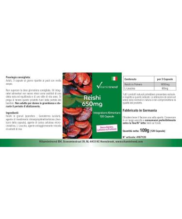 Reishi Powder 650mg - 120 Capsules Functional Vital Fungus Adaptogen Vegan | Vitamintrend  - Buy Online on GoSupps.com