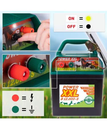 Voss Power XXL B 12 000-S Solar Fence Energizer - 9V/12V with 55Ah Battery & Warning Sign - Ideal for Horses Ponies Dogs Cats & Livestock - Buy Online on GoSupps.com