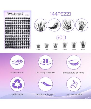 Syloripha Cluster Lashes Individual Lashes D Curl Professional Lash Extension DIY False Eyelashes Fluffy Soft (Eyelash Sets 50D) - Buy Online on GoSupps.com