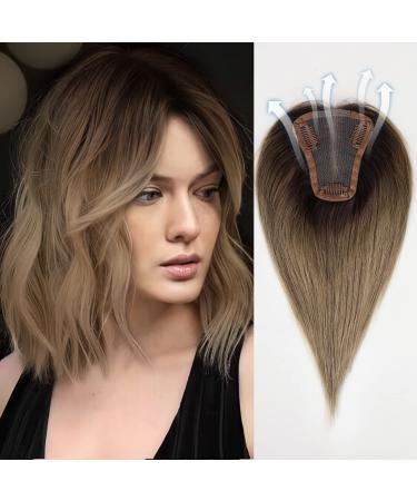 HAIRCUBE Hair Toppers for Women Remy Human Hair Toppers  Hair Pieces for Women with Thinning Hair Loss Cover Gray Hair  3.5 * 4in Hand-Tied Hair Toppers with Swiss Lace Base 12in - Ombre Ash Blonde