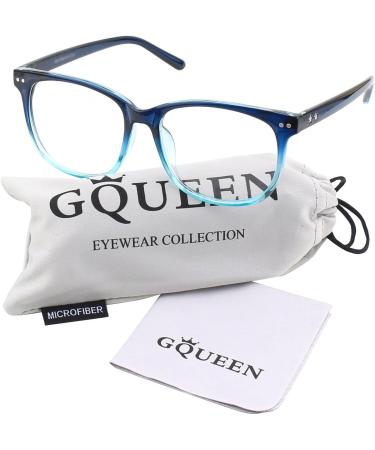 GQUEEN Large Frame Horn Glasses for Women and Men - UV400 Non-Prescription Nerd Glasses - Stylish PE1 1 Blue - International Shipping Available - Buy Online on GoSupps.com