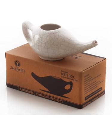 2activelife Ceramic Neti Pot - 225ml, Dishwasher Safe, Compact Design - Ivory Crackle - Buy Online on GoSupps.com