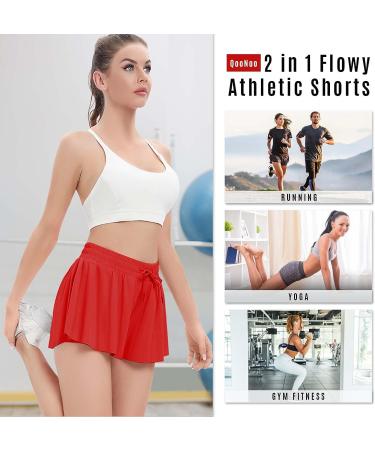 Flowy 2-in-1 Butterfly Athletic Shorts for Women | Red | Large with Pockets - Buy Online on GoSupps.com