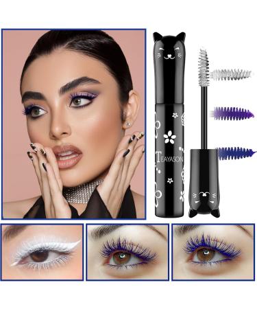 3PCS White Purple Blue Mascara Set Colored Mascara Waterproof Long Lasting Volumizing Thick Lengthening Curling Defining Charming Mascara Makeup Gift for Women Girls - Buy Online on GoSupps.com