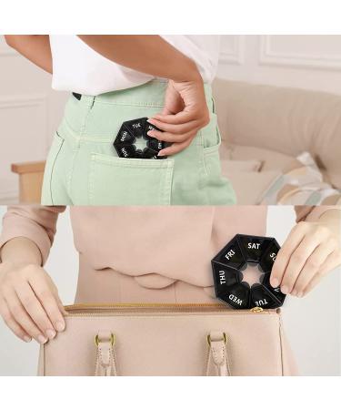 2 Pack Weekly Pill Organizer - Portable Travel Pill Box Dispenser - 6 Colors - Arthritis Friendly - Black - Buy Online on GoSupps.com