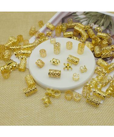 100 PCS Gold Dreadlock Beads Locs Accessories for Hair, Hair Jewelry for Braids Hair Rings for Women and Girls, Adjustable Cuffs Braiding Hair Rings Decoration A-Gold