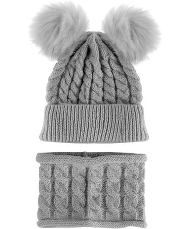 CheChury Toddler Hat and Scarf Set - Baby Warm Knit Pom Beanie Cap with Circle Loop Scarf Neckwarmer 1-3 Years - Grey - Buy Online on GoSupps.com