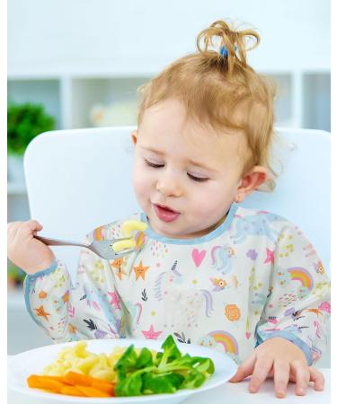 Lictin Waterproof Baby Bibs with Sleeves 5 Pcs - Unisex Feeding Apron for Infant Toddler 0-2 Years - Cute Cartoon Design - Multicolor - Buy Online on GoSupps.com