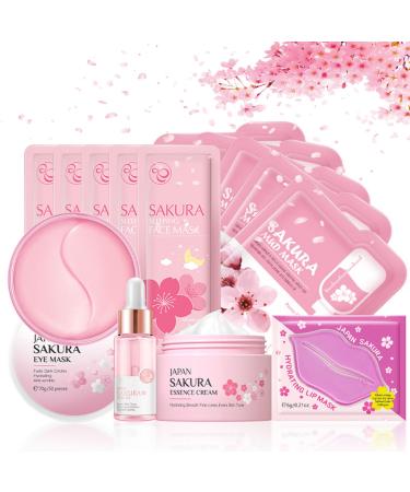 Skin Care For Teenage Girls Cherry Blossom Skincare Sets Teen Skincare Set Pamper Sets For Women Gifts Skin Care Sets & Kits Face Serum Face Cream Sleep Mask Eye Mask Mud Mask Lip Mask (SetA)