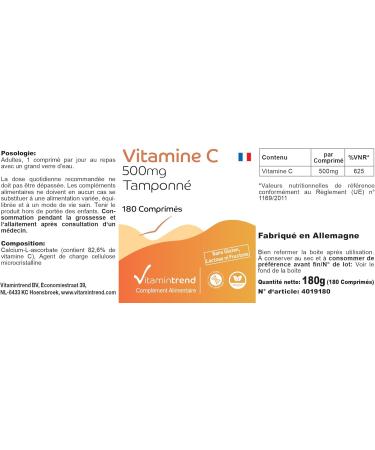 Vitamine C Tamponn e 500mg Facile dig rer - Ascorbate de Calcium 500mg V gan - Boite de 180 comprim s - ! POUR 6 MOIS ! | Vitamintrend  - Buy Online on GoSupps.com