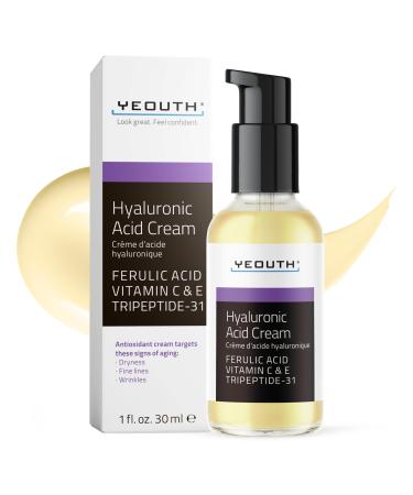 YEOUTH Hyaluronic Acid Moisturizer Face Cream with Vitamin C Hydrating Hyaluronic Acid Cream for Enhancing Skin's Radiance Suitable for Dry & Dull Skin 1oz HA Cream 1oz