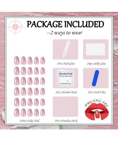 Almond Glitter Press On Short False Nails - 24Pcs Pink French Glossy Fake Nails with Nail Glue for Women and Girls - Nail Art - Buy Online on GoSupps.com