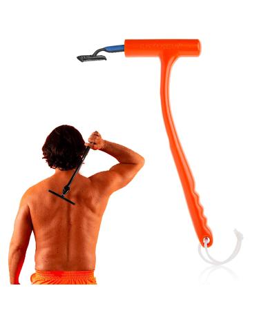 Razorba Back Shaver for Men - Razor Extension Handle. Ergonomic Manscape Yeti Stick. Leg & Back Shavers for Men & Women. Men's Back Hair Remover Wand. DIY Body Groomer Extension Orange