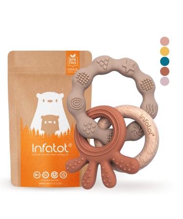 Infatot Teething Toys for Baby - MultiTexture Baby Teethers 0-6 Months Baby Essentials for Newborn - Baby Shower Gifts Baby Teething Toys Silicone Teethers for Babies 6 Months - Tan & Beige