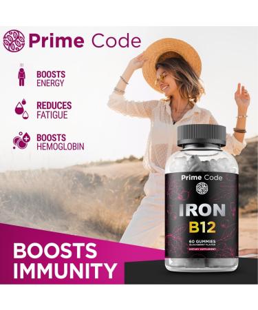 Prime Code Iron Gummies for Women & Men with Vitamin B12 2 in 1 CoQ10 200mg & Vitamin C 250mg Gummies - Buy Online on GoSupps.com