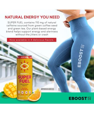EBOOST Super Fuel Natural Energy Drink - Orange Mango 12 Pack - 11.5 Fl Oz - With Natural Caffeine and Electrolytes - Buy Online on GoSupps.com