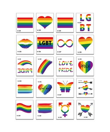 chengfang LGBT Rainbow Temporary Tattoos 20 Pack Pride Rainbow Temporary Tattoos Gay Pride LGBT Rainbow Temporary Tattoos Waterproof Rainbow Flag Heart Tattoos