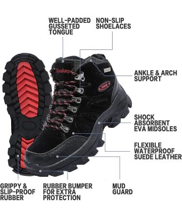 Spukep Women's Waterproof Mid Hiking Boots - Black/Cherry Tomato - Buy Online on GoSupps.com