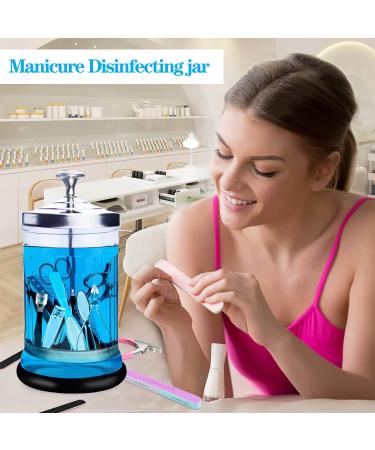 Barber Disinfectant Jar 21 Oz Manicure Sterilizing jar with Removable Basket Manicure Disinfecting Jar for Nail Tool Glass Salon Disinfecting Jar Container for Barber Supplies - Buy Online on GoSupps.com