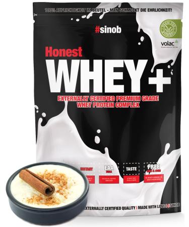 Honest Whey protein powder (rice pudding cinnamon) 1 x 820 g with 12.5% isolates.Instant soluble protein protein powder with EAA & BCAA made of fresh pasture milk.Optimal muscle building.Milky pudding cinnamon 820 g (1 Pack)