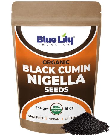 Blue Lily Organics | Raw Nigella Black Cumin Seeds (Nigella Sativa) | Certified Organic Ingredients | Non-GMO & Gluten Free | Healthy Spice w/ Antioxidant & Anti Inflammatory Qualities | 16oz/1lb Bag 1 Pound (Pack of 1)