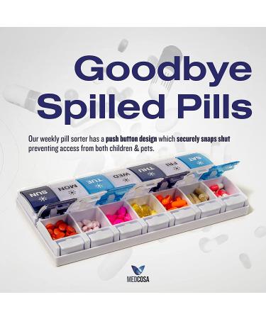 Medcosa 7-Day Pill Case | AM & PM Medicine Organizer | 2x Daily Supplement Box with 14 Compartments - Buy Online on GoSupps.com