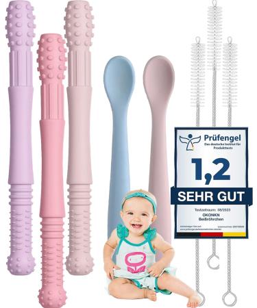 Okonkn bite tube Baby 5 Set Dental Aid Baby 3+2 Esslernl ffel Baby Beißring Baby BPA-Free Silicone Baby Accessories for Boys and Girls from 3 months-B F_5 piece - Buy Online on GoSupps.com