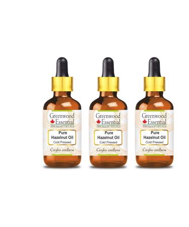 Greenwood essential natural hazelnut oil (Corylus Avellana) with glass dripper natural -purity therapeutic quality cold -pressed (pack of three) 100ml x 3 (10 oz)