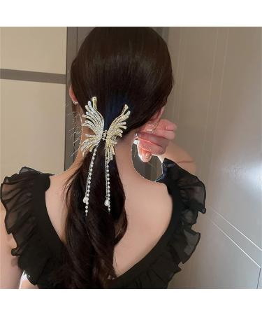 2PCS Butterfly Rhinestone Pearl Hair Claw Clips - Chinese Style Hanfu Hair Accessories for Women - Buy Online on GoSupps.com