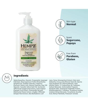 Hempz Herbal Body Moisturizer 17oz - Sugarcane & Papaya | Hydrating Lotion - Buy Online on GoSupps.com