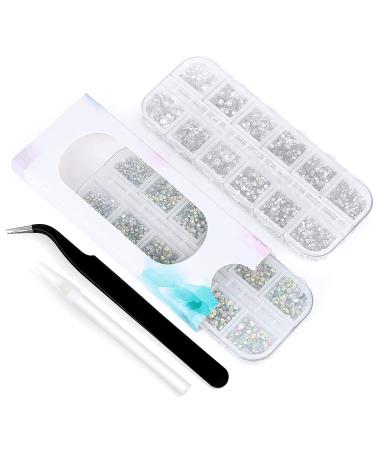5136Pcs Clear Crystal Rhinestones Set for Nail Art & Tumblers | Glass Glitter Round with Picking Pen & Tweezer | SS4-SS16 | White + White AB - Buy Online on GoSupps.com