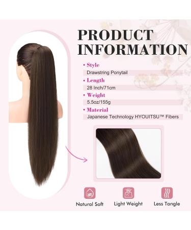 REECHO 28 Long Straight Drawstring Pony Hair Extension - Dark Brown with Copper Highlights - Buy Online on GoSupps.com