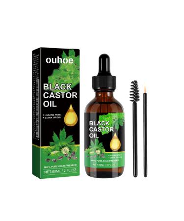 Jamaican Black Castor Oil Organic Castor Oil for Hair Growth Thicker Eyelashes and Eyebrows Cold Press Unrefined Massage Oil for Aromatherapy 60ML