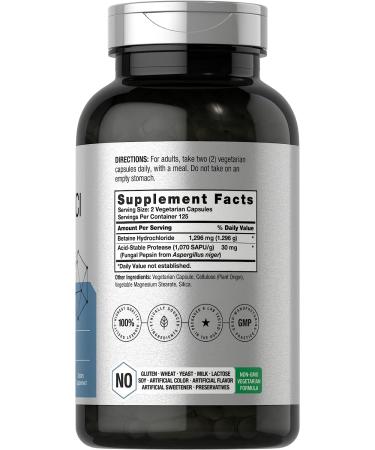 Betaine HCl with Pepsin 1326mg | 250 Capsules | Hydrochloride Supplement with Protease | Non-GMO, Gluten Free, Vegetarian | Horbaach - Buy Online on GoSupps.com