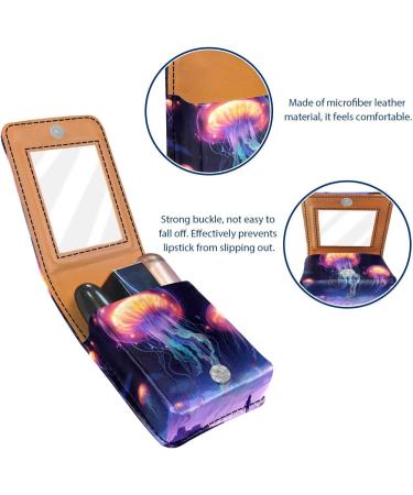 Buy Leather Lipstick Case Organizer with Mirror - Mini Jellyfish Sea Lip Gloss Holder - Buy Online on GoSupps.com