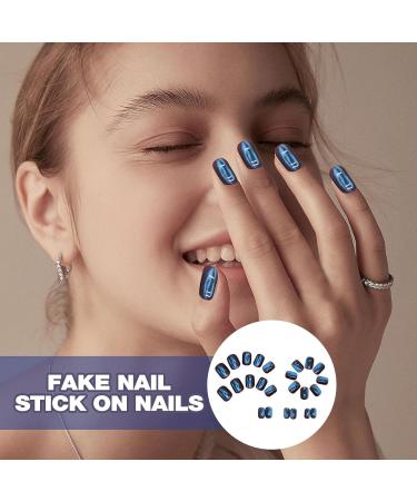 Press on Nails Short Glitter French Short Nails False Nail Coffin Short Glitter French Stick on Nails 12 Sizes Full Short Press Nails for Woman Girl Aezon - Buy Online on GoSupps.com