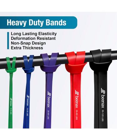 Beenax Resistance Bands Set for Pull Up Assistance - Heavy Duty Workout Bands for Strength Training & Stretching - 50-125 LBS - Ideal for CrossFit, Powerlifting, and Yoga - Men and Women - Black - Buy Online on GoSupps.com