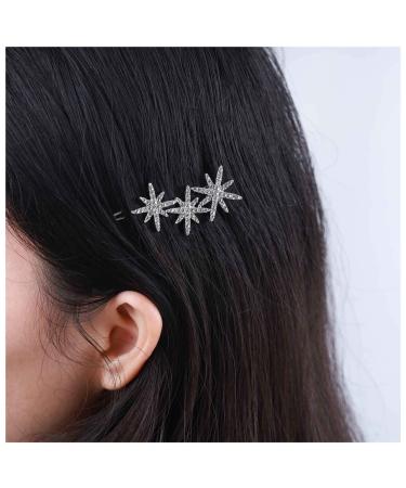 Allereyae Crystal Starburst Hair Clip Barrette Rhinestone Star Hairpins Barrette Silver CZ Cluster Star Head Clip Headwear Crystal Wedding Hair Accessories for Women and Girls (Silver)