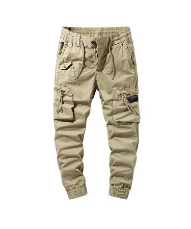 Men's waterproof pants 2023 fashion men belt pants cargo pants slim foot pants elastic multi bag casual pants men pants l khaki 29