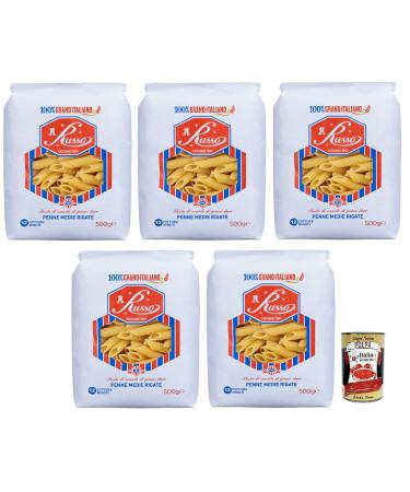 Italian Gourmet E.R. Russo Penne Medie Rigate No. 123 Durum Wheat Pasta 100% Italian Wheat 500g + 400g Box of 5