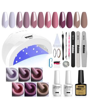 Vishine Sunone 48 W LED UV Lamp complete set Nail polish Semi-Permanent Nail dryer 6 colors gel top base coat mat top coat manicure set accessories Nail Art Set C003