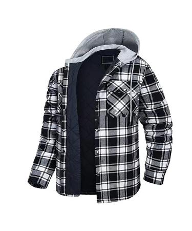 Yihaojia Men Sherpa Lined Hoodie Full Zip Sweatshirt Hooded Plaid Shirt Jacket Winter Warm Coat Buffalo Zipper Sweatshirt Black#75 5X-Large