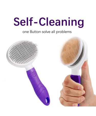 Self Cleaning Cat Grooming Brush - Removes Undercoat, Mats, Tangled Hair - Pet Massage Tool (Purple) - Buy Online on GoSupps.com