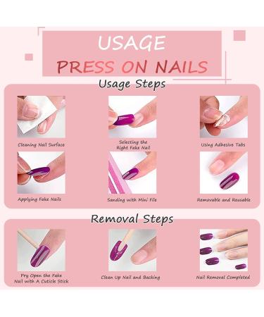 24Pcs Short Blue Line Almond Press on Nails - Glossy Geometric French Tips for Women - Buy Online on GoSupps.com